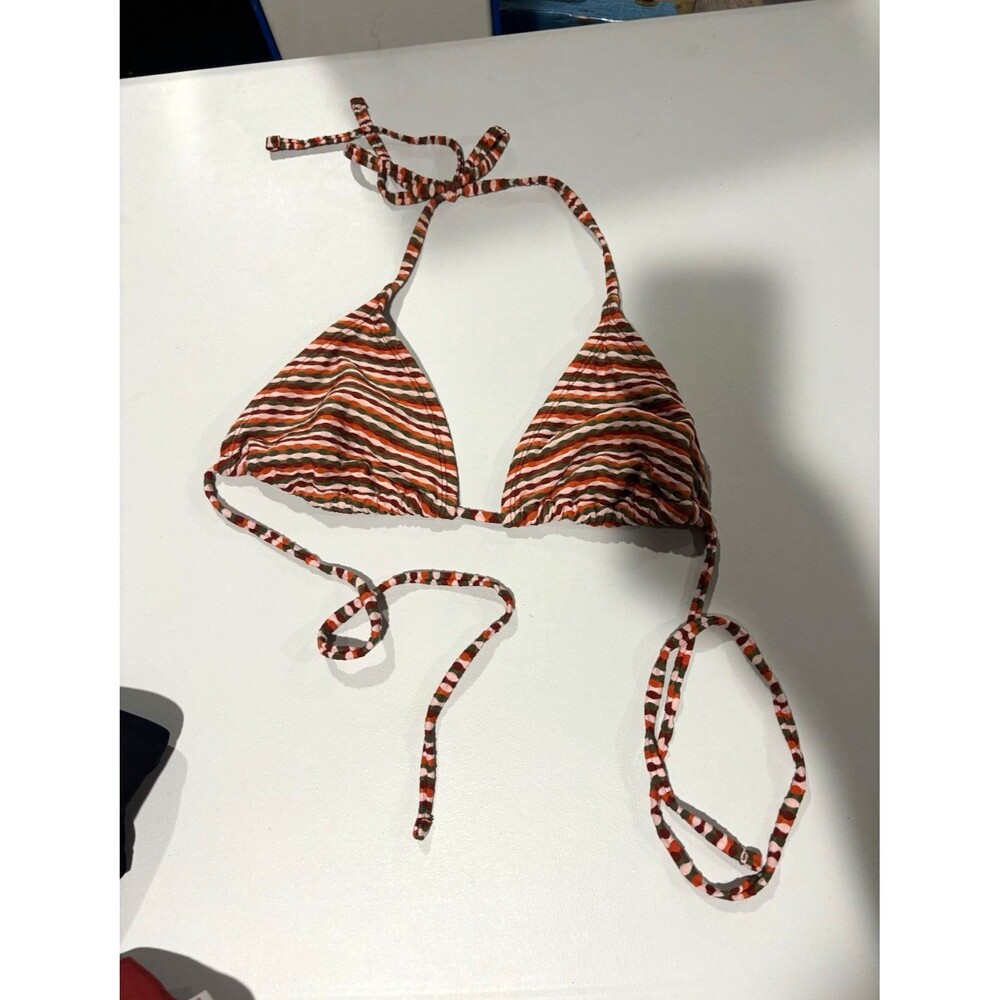 Xhilaration Striped Triangle Halter Tie Padded Bikini Top, Women’s L, B Cup